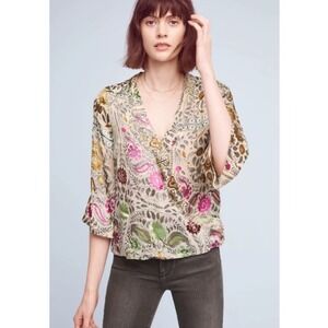 Anthropologie Floriet Silk Blend Velvet detail faux wrap‎ around drop size S